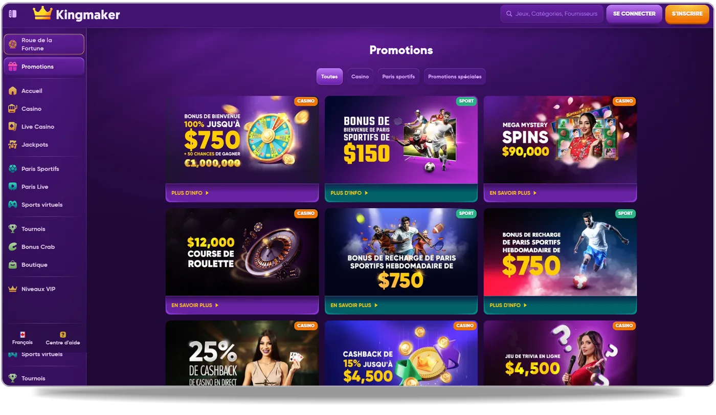bonus et promotions sur un casino en ligne